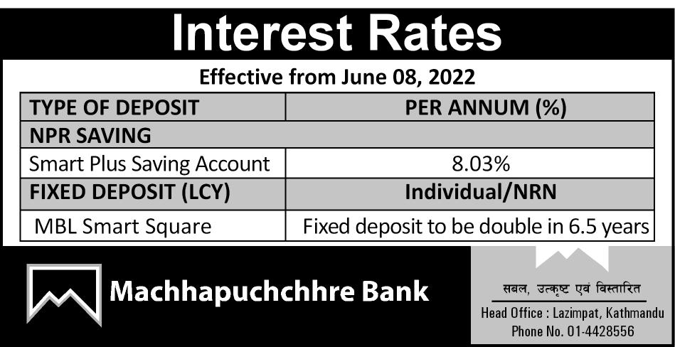 Interest rate change effective from 8th June 2022